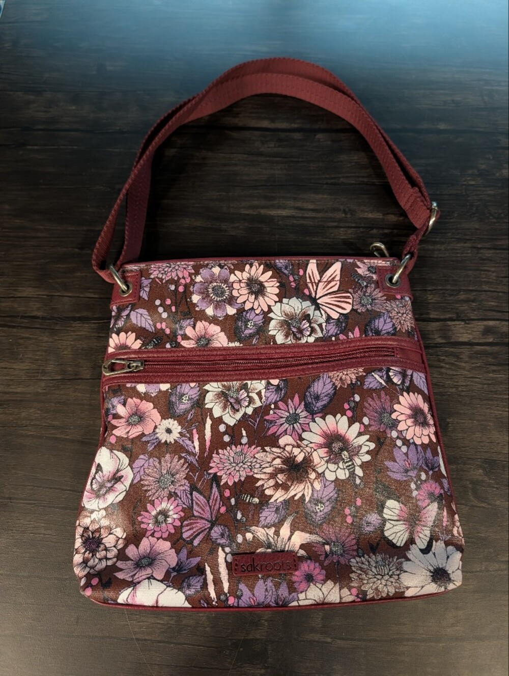 Sakroots Rose Multi Floral Crossbody with Pink and Purple Accents